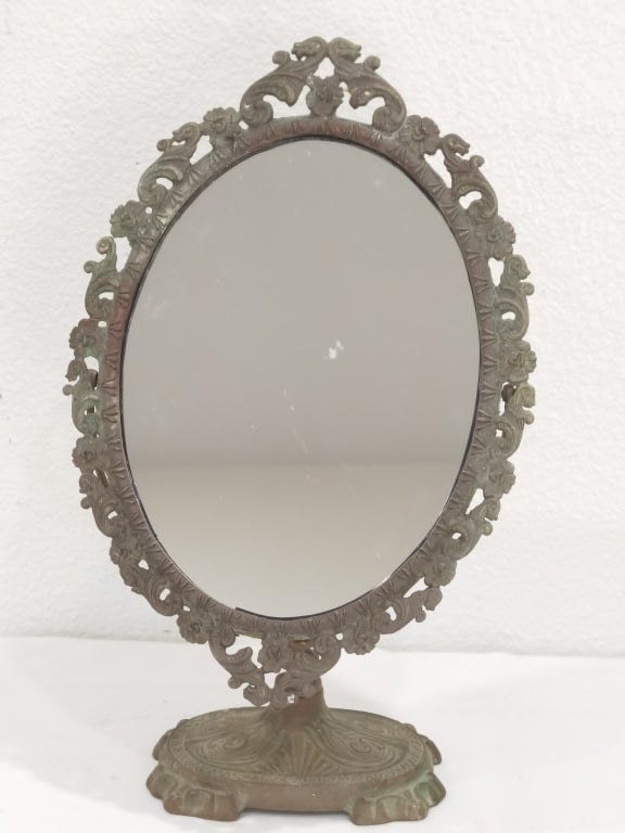 Vintage Cast Metal Vanity Table Mirror (1 of 6)