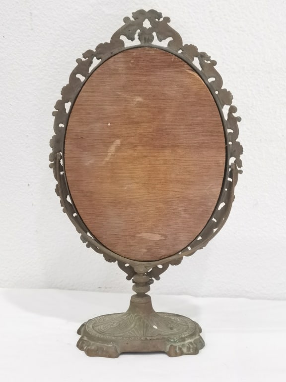 Vintage Cast Metal Vanity Table Mirror - 3