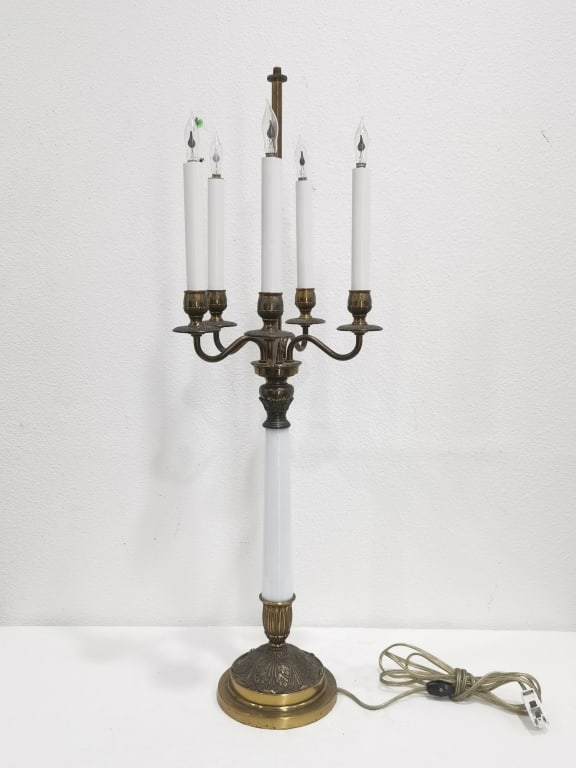 Classical Brass & Milk Glass Multi-Light Candelabr (1 of 5)