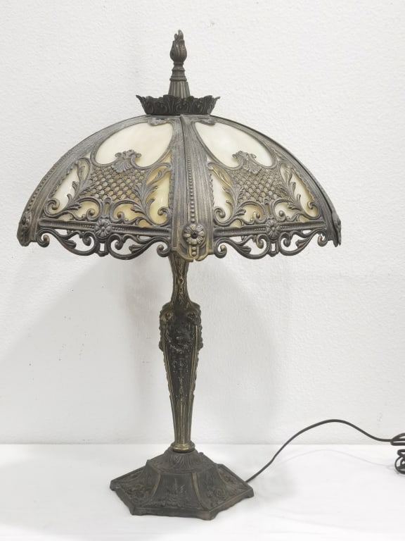 Antique Slag Glass & Filigree Dome Table Lamp (1 of 7)