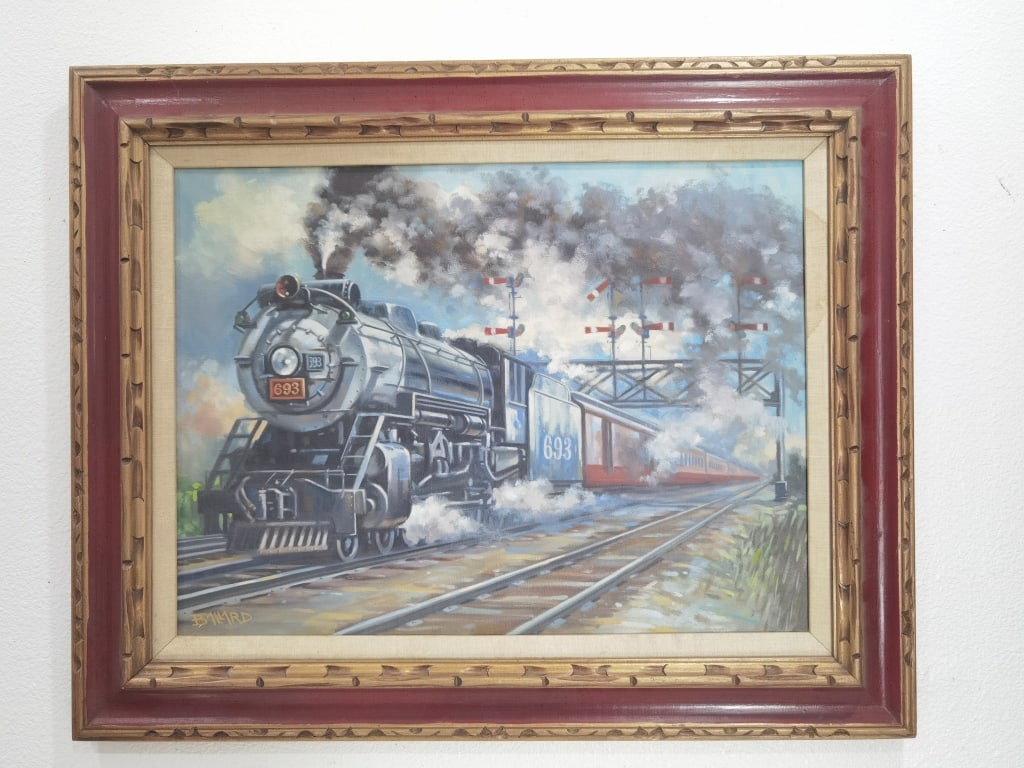 Signed Ballard Train Oil Painting on Canvas (1 of 4)