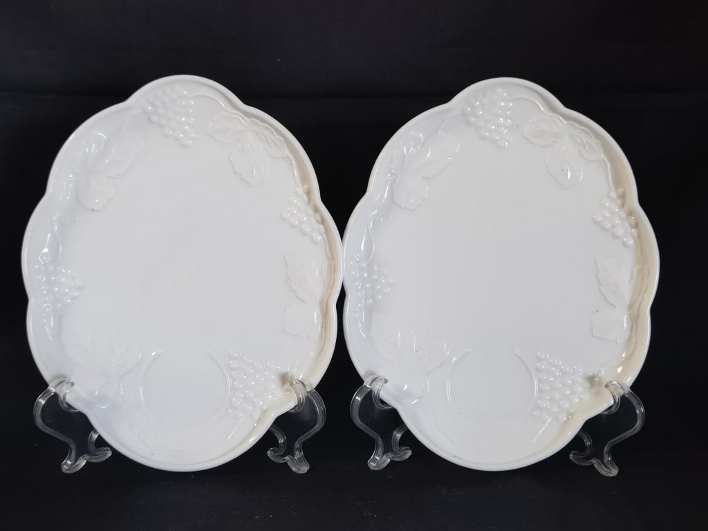 Pr. of Vintage Milk Glass Grape Pattern Snack Plat (1 of 3)