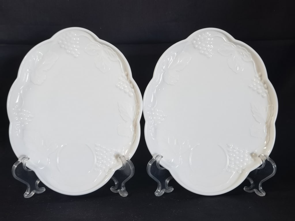 Pr. of Vintage Milk Glass Grape Pattern Snack Plat (1 of 4)