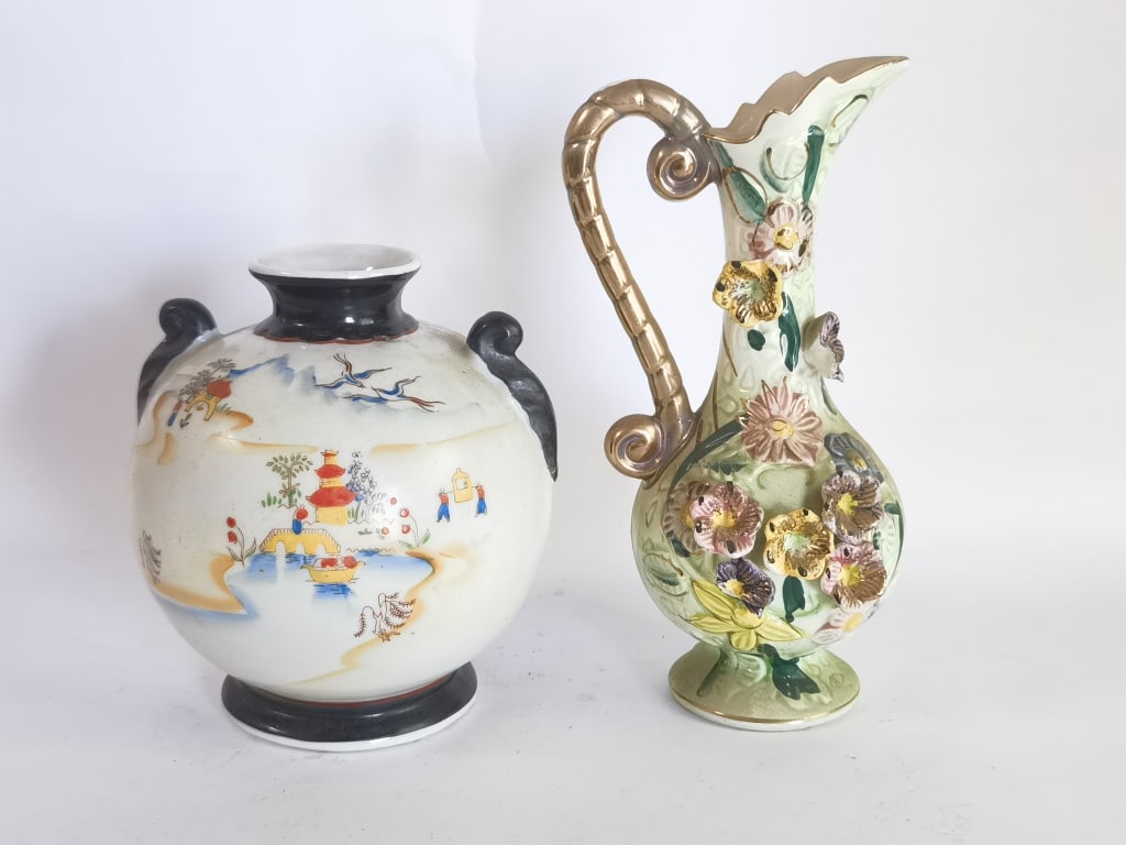 Asian Kutani Vase & Venetian-Style Floral Pitcher (1 of 4)