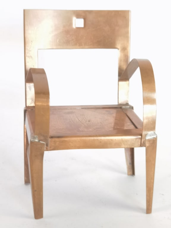Art Deco Miniature Copper Chair Sculpture: Art Deco Miniature Copper Chair Sculpture, 5.5in by 3.5in by 3in