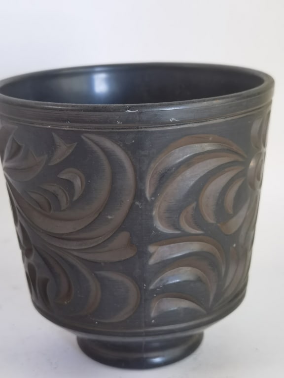Carved Blackware Clay Planter - 2