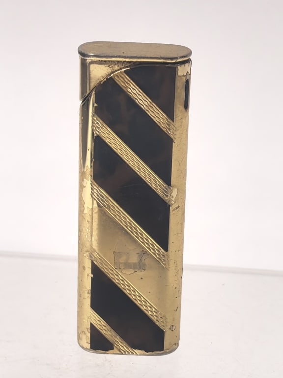 Vintage Calibri Gold-Tone & Faux-Tortoiseshell Str: Vintage Calibri Gold-Tone & Faux-Tortoiseshell Striped Lighter, 2.25in by 0.75in