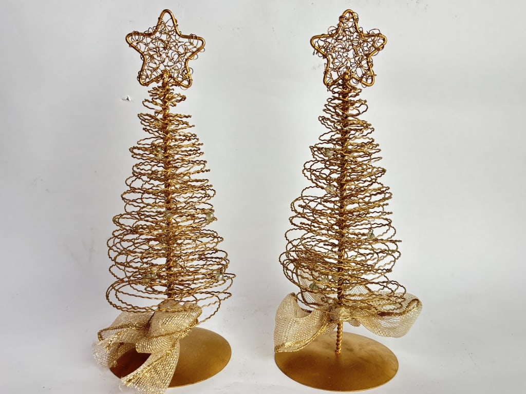 Pr. of Wire-Spun Festive Tree Sculptures (1 of 3)