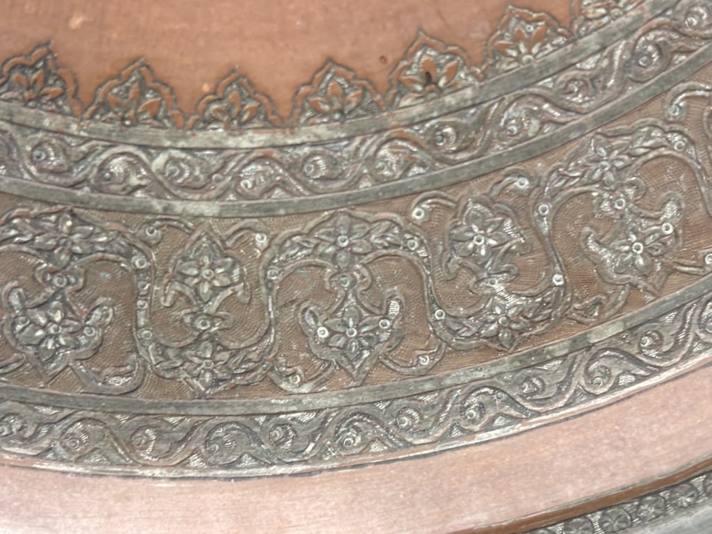 Antique Middle Eastern Openwork Inlaid Copper Char - 4