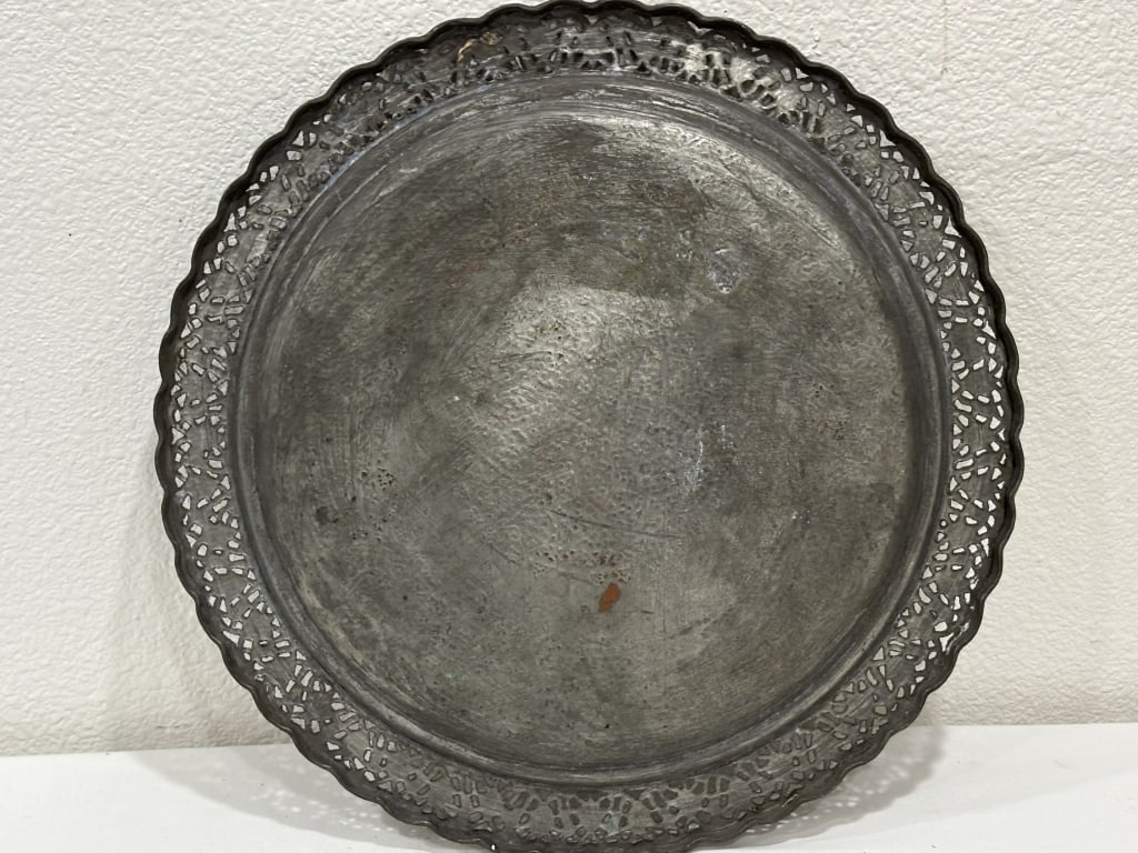 Antique Middle Eastern Openwork Inlaid Copper Char - 6