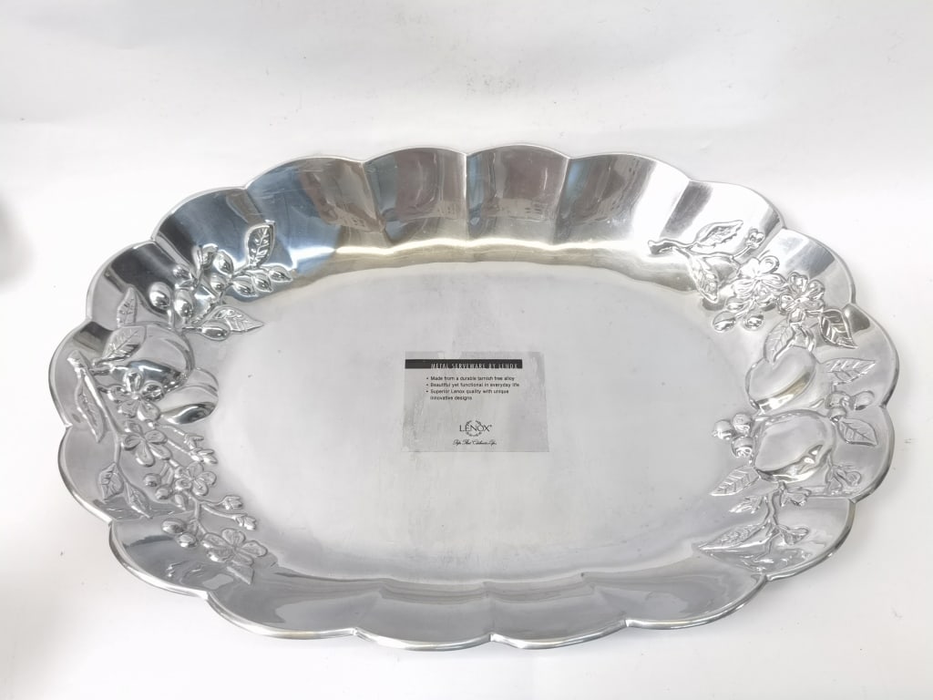 Vintage Lenox Metal Serveware Scalloped Platter: Vintage Lenox Metal Serveware Scalloped Platter, 18.75in by 13in by 2in