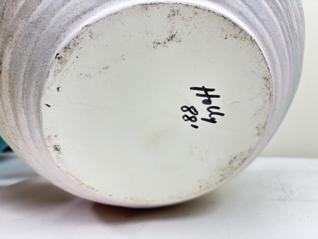 1988 Signed Holly Ceramic Flower Pot - 3