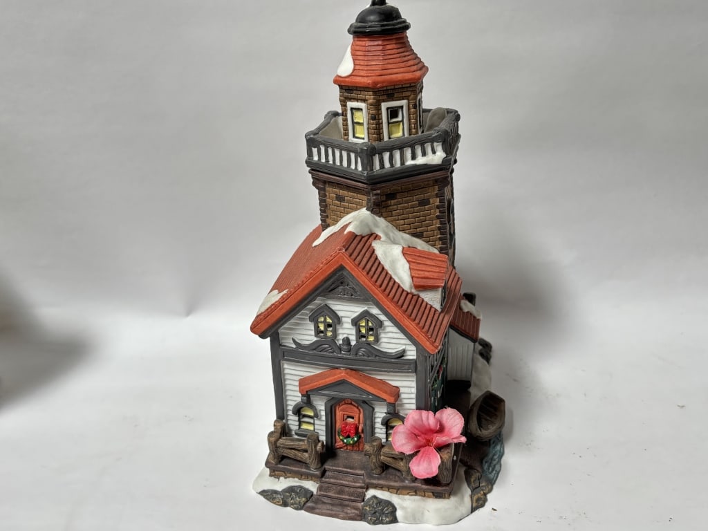 Porcelain Hand Painted Christmas Lighthouse - 2