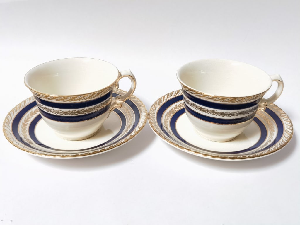 Pr. of English Cobalt and Gold Teacups and Saucers (1 of 3)