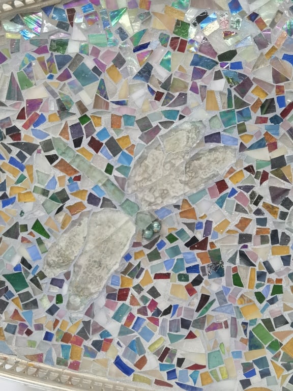 Large Colored Glass Mosaic Dragonfly Tray - 2
