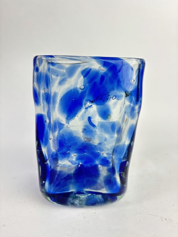 Vintage Cobalt Blue Splatter Glass Square Vase (1 of 4)