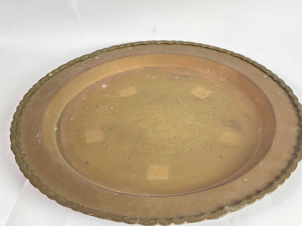 Large Etched Brass Phoenix Platter - 4