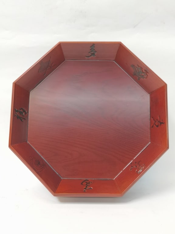 Chinese Wood Hexagonal Tray: Chinese Wood Hexagonal Tray, 15in