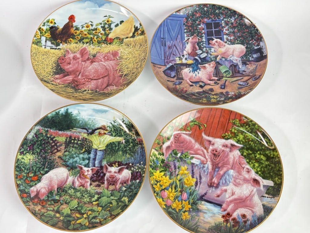 (4) Limited Ed. Joan Wright Hog Harvest Plates (1 of 6)