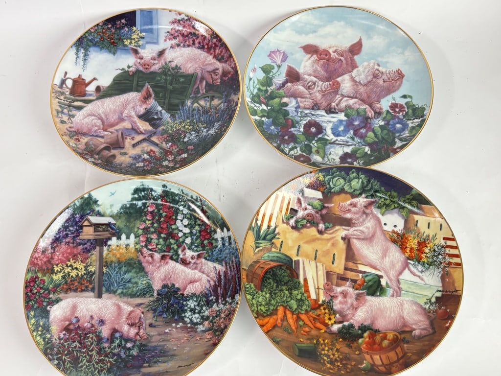 (4) Limited Ed. Joan Wright Hog Harvest Plates (1 of 6)