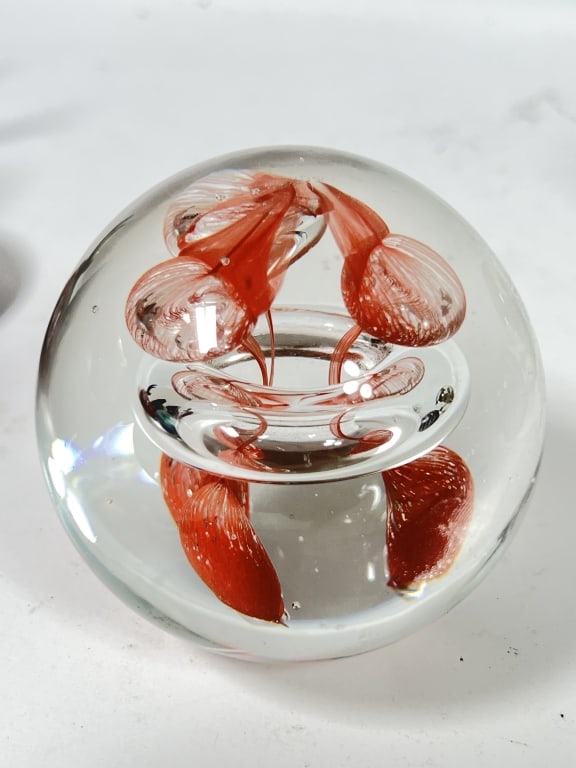Vintage Orange Freeform Bubble Glass Paperweight - 2