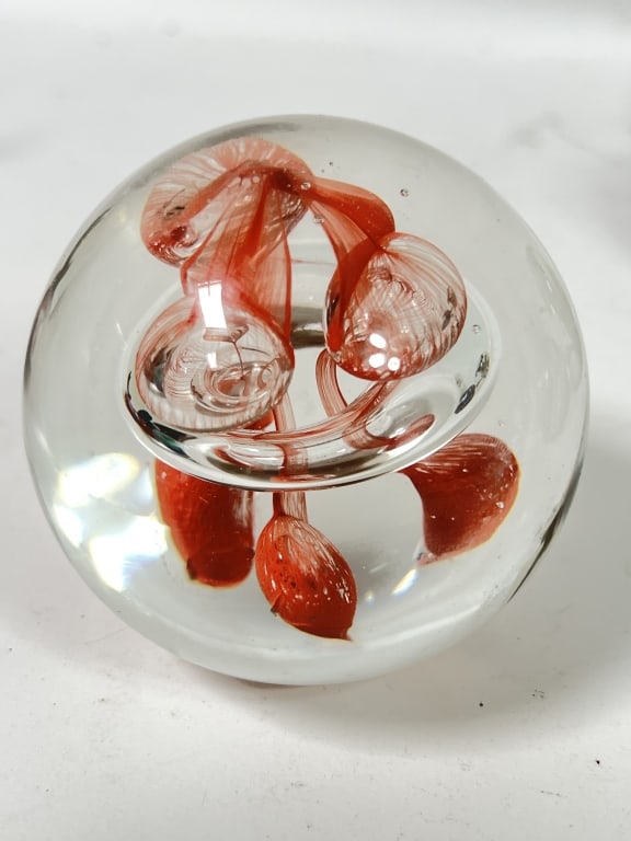 Vintage Orange Freeform Bubble Glass Paperweight - 3