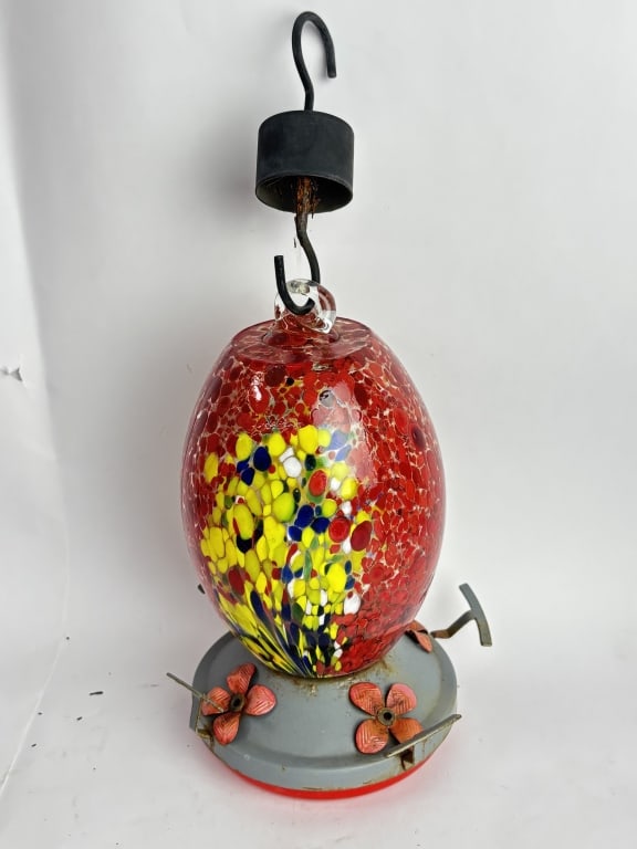 Hand-Blown Art Glass Hummingbird Feeder (1 of 4)