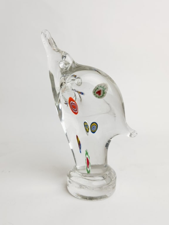 Murano Italy Clear Millefiori Abstract Glass Fish: Murano Italy Clear Millefiori Abstract Glass Fish, 6 1/8in