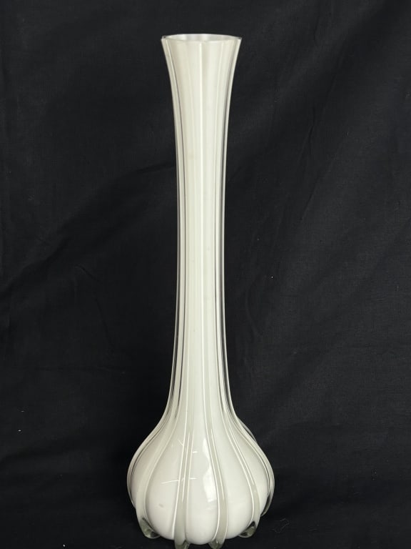 Vintage White Ribbed Glass Bud Vase (1 of 3)