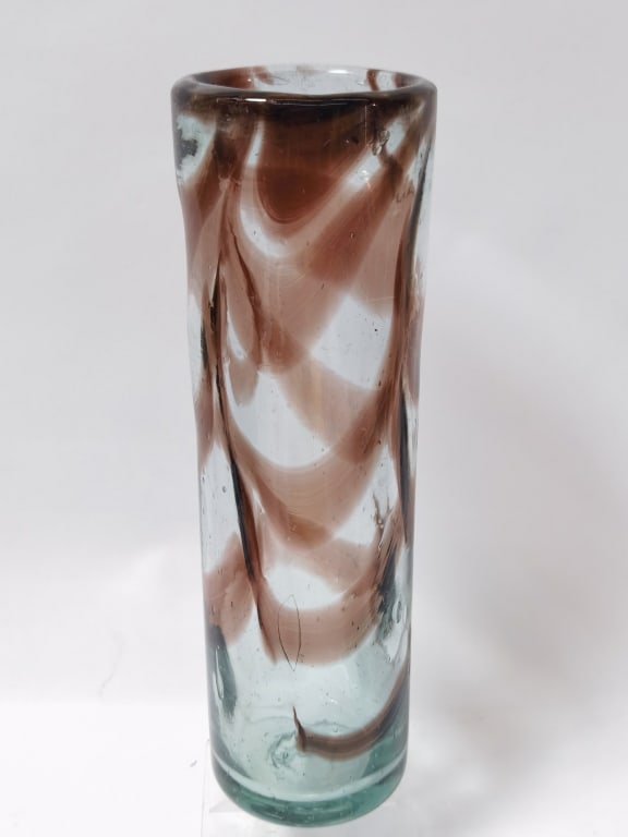 Vintage Brown Swirl Glass Roller Vase: Vintage Brown Swirl Glass Roller Vase, 10in