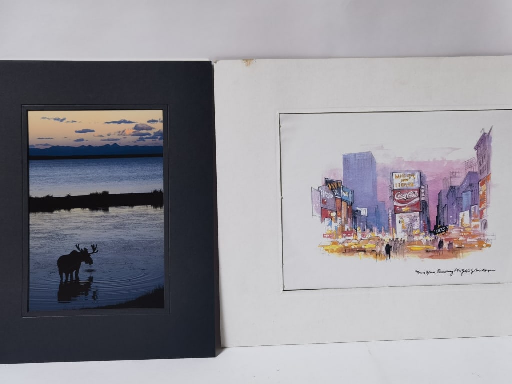 Signed Photo and Time Square Print: Signed Photo and Time Square Print, 17.5in by 14in