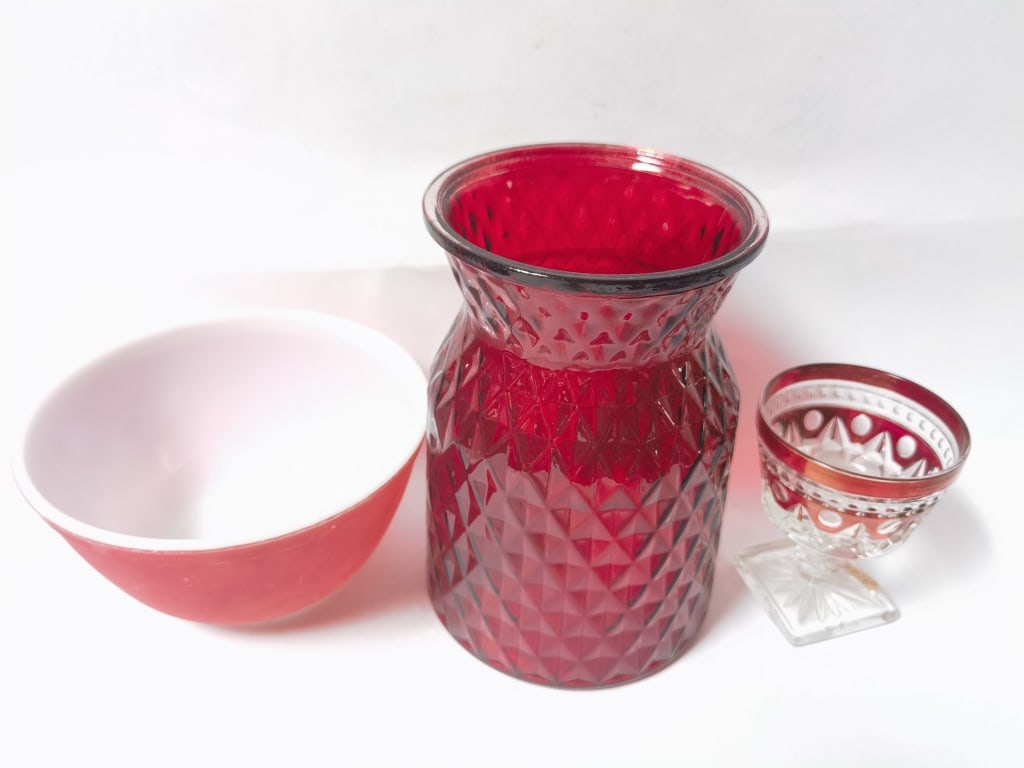 (3) Vintage Ruby Glass Tableware - 2