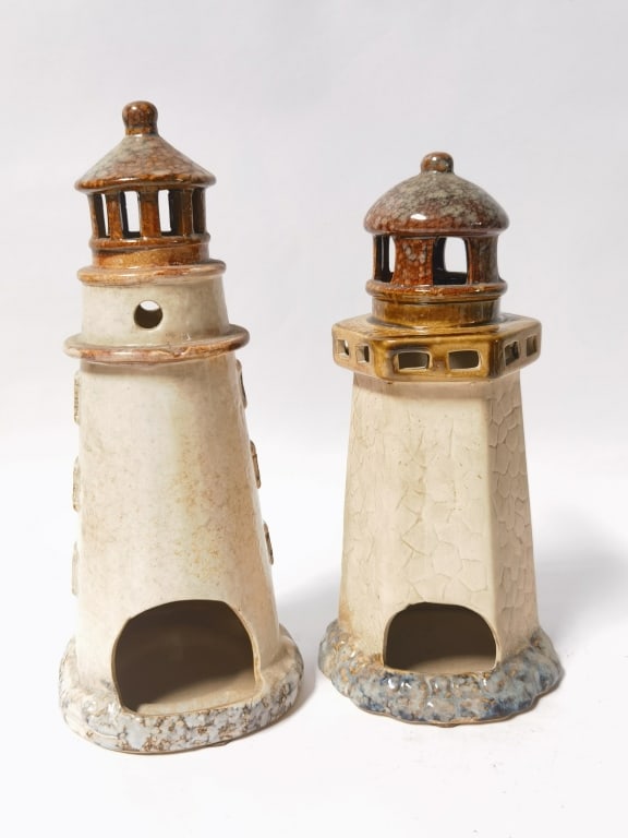 (2) Rustic Stone-Texture Lighthouses Candle Holder - 2
