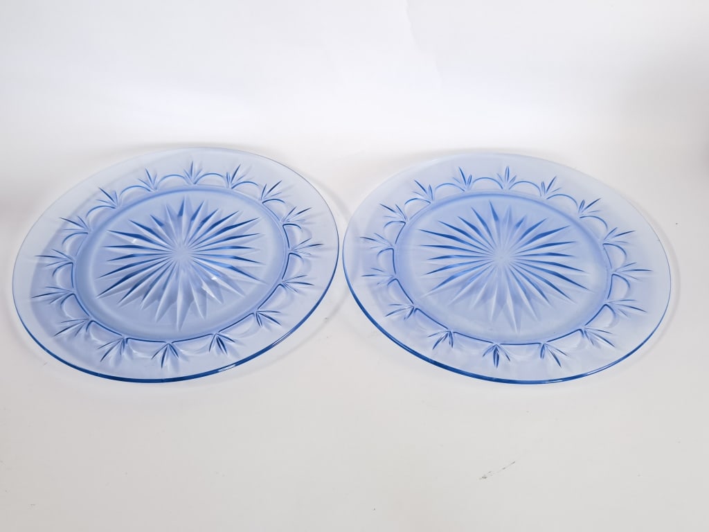 Pr. of Avon American Blue Glass Plates: Pr. of Avon American Blue Glass Plates, 10.25in
