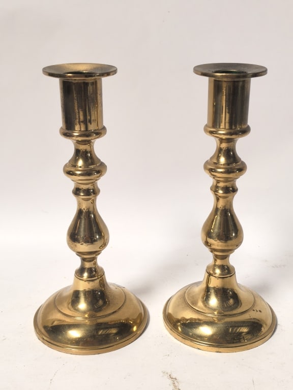 Pr. of Traditional Turned Brass Candlesticks (1 of 3)