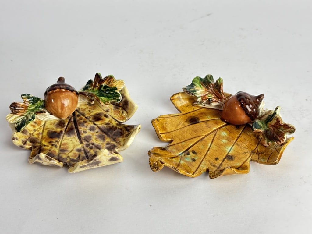 Pr. of Signed Autumnal Leaf and Acorn Dishes: Pr. of Signed Autumnal Leaf and Acorn Dishes,