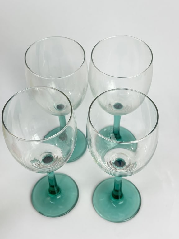 (4) Teal-Stemmed Wine Glasses - 2