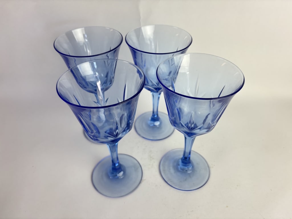 (4) Light Blue Cut Glass Goblets - 2