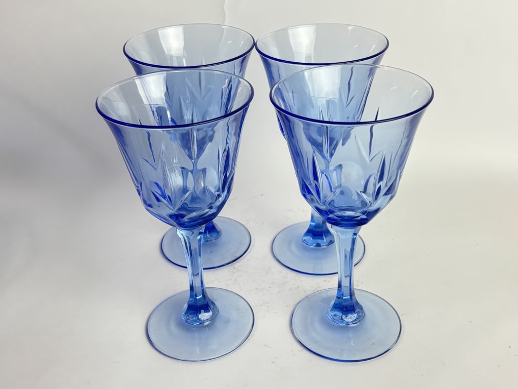 (4) Light Blue Cut Glass Goblets - 2