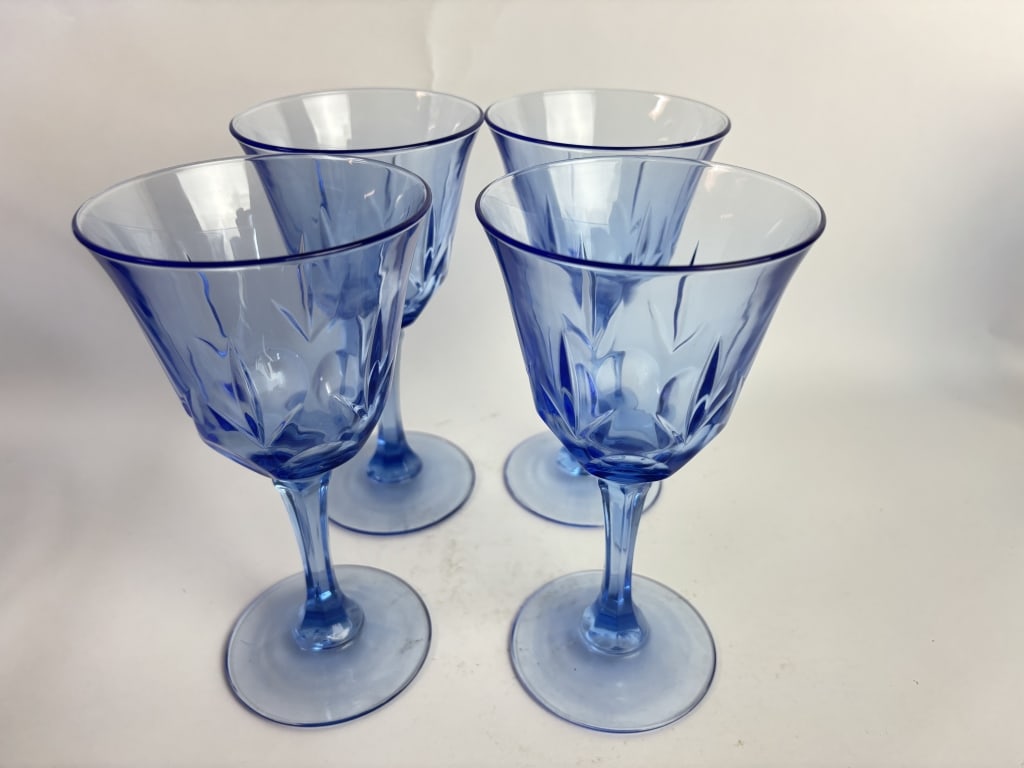(4) Light Blue Cut Glass Goblets - 2