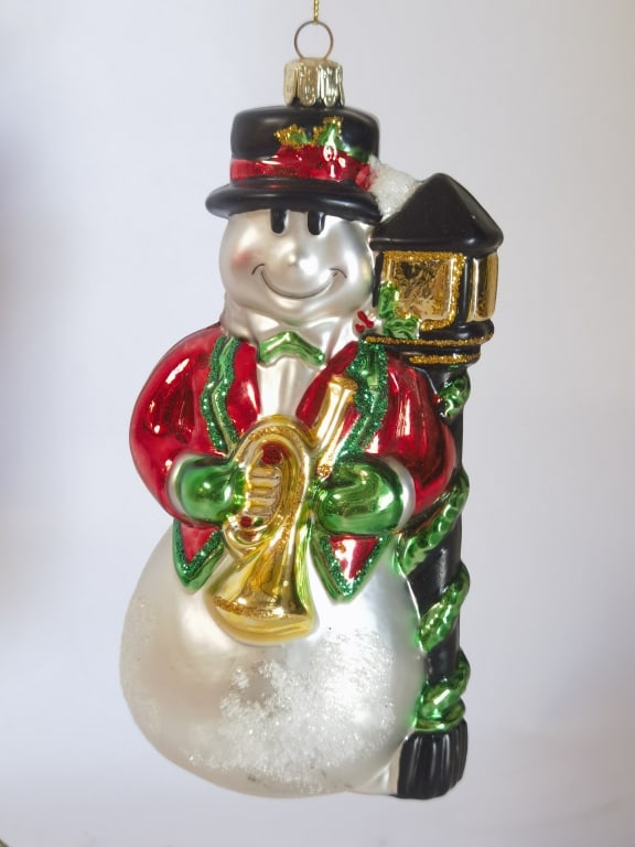 Blown Glass Snowman & Lamp Post Ornament: Blown Glass Snowman & Lamp Post Ornament, 6.5in