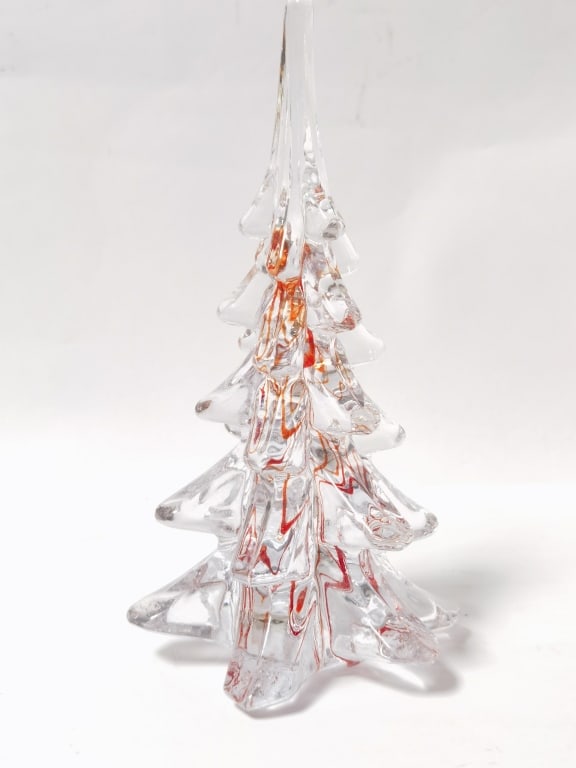 Murano Italy Clear & Red Glass Christmas Tree: Murano Italy Clear & Red Glass Christmas Tree, 8.25in