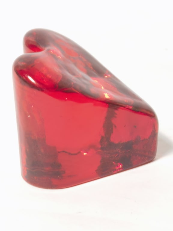 Solid Ruby Red Art Glass Heart Paperweight - 2