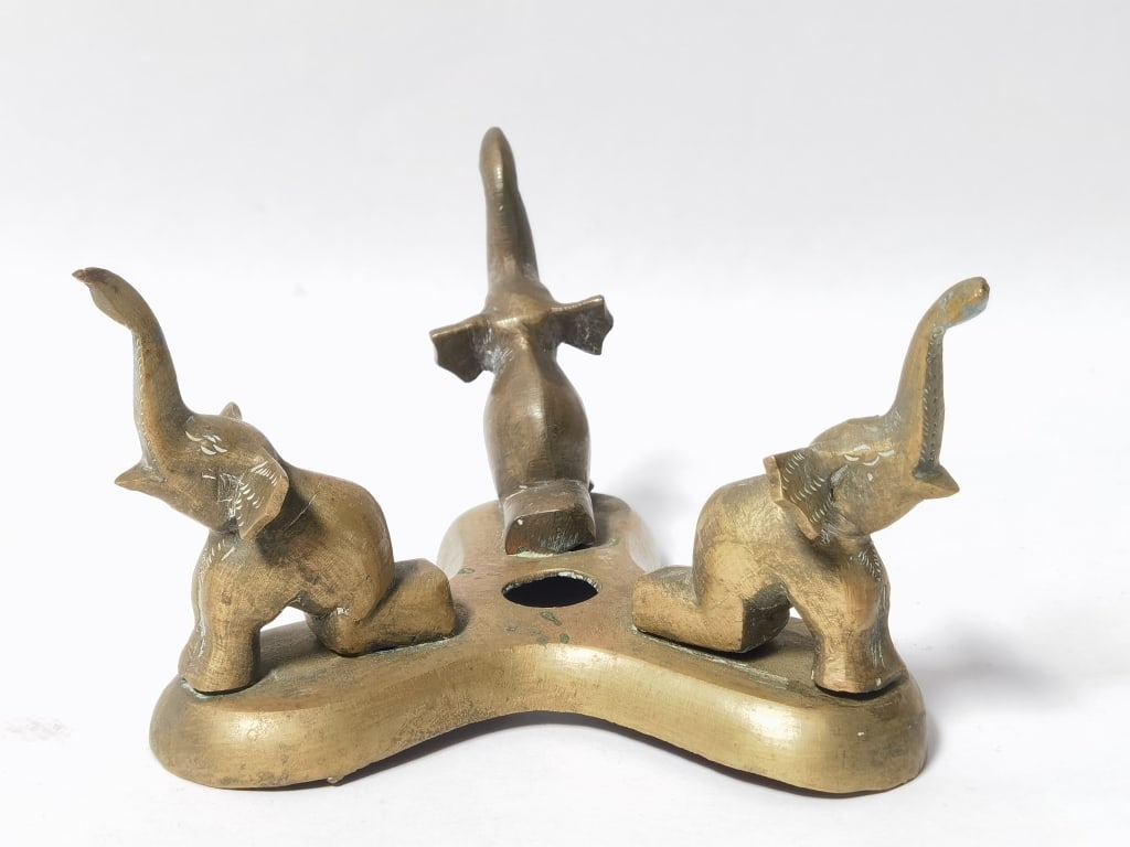 Vintage Cast Brass Tri-Footed Elephant Sphere Stan (1 of 3)