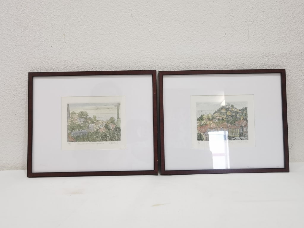 Pr. of Limited Ed. Framed Architectural Cityscape (1 of 5)
