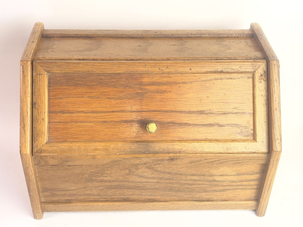 Vintage Rustic Country Oak Slant-Front Bread Box (1 of 3)