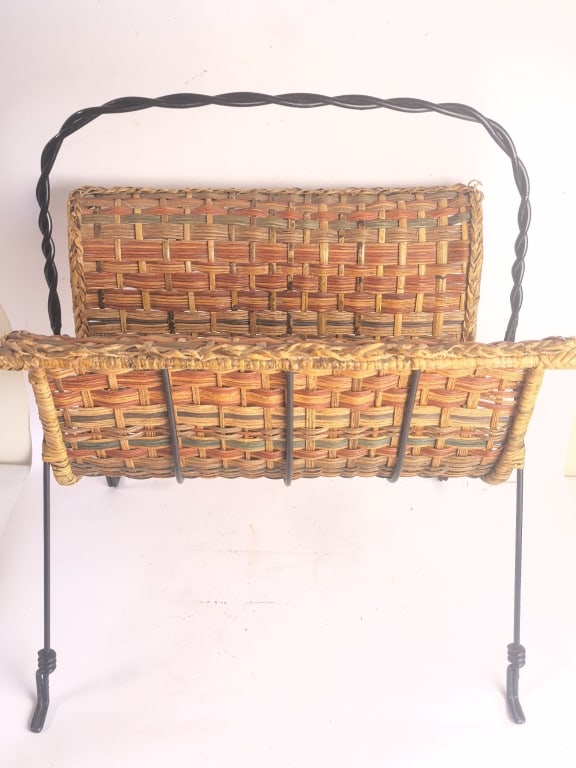 Mid-Century Woven Wicker and Wrought Iron Magazine (1 of 3)
