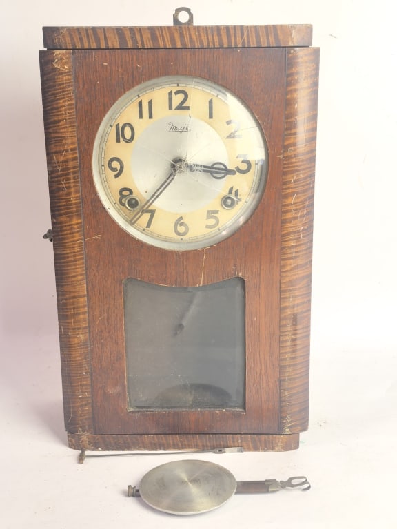 Vintage Meiji Tiger Oak Wall Regulator Clock (1 of 5)