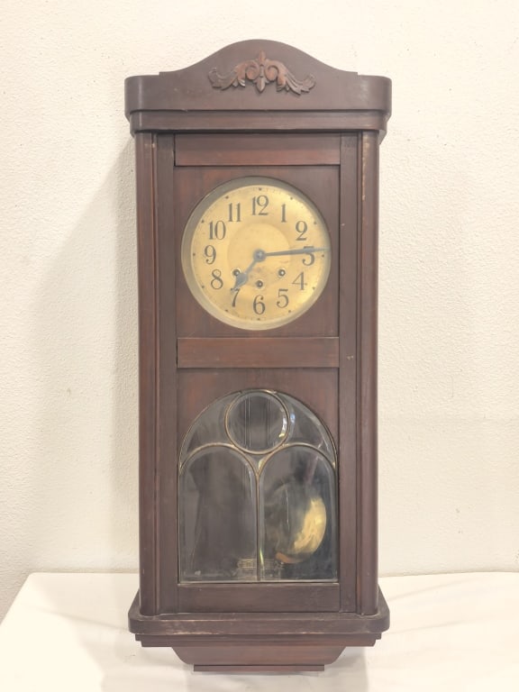 Vintage German Carved Walnut Glazed Wall Clock (1 of 6)