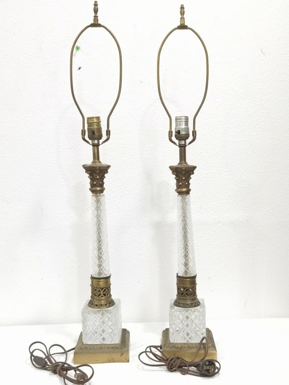 Pr. of Neoclassical Cut Glass and Ormolu Table Lam: Pr. of Neoclassical Cut Glass and Ormolu Table Lamps, 33in